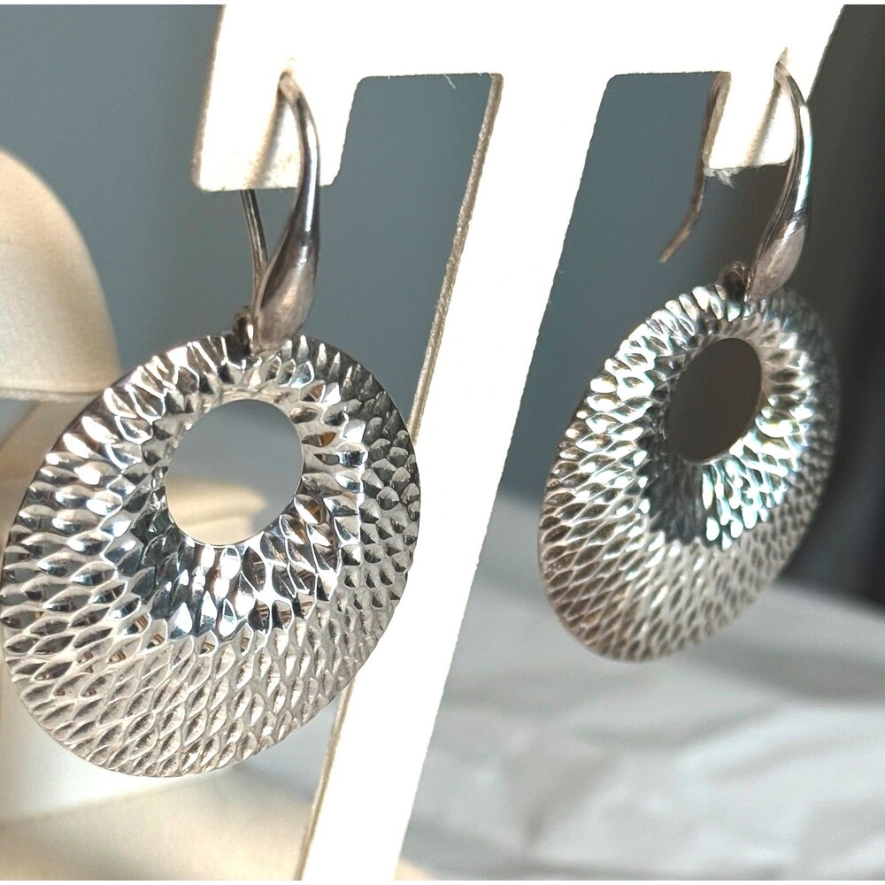 Sterling Silver 925 Diamond Cut Stamped Hoop Dangle Earrings 12.87g MadeThailand - Picture 3 of 9